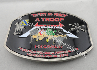 Zinc Alloy / Pewter Troop Belt Custom Made Buckles Antique Nickel Plating with soft Enamel